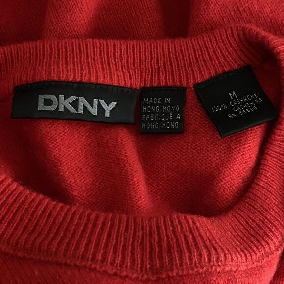 DKNY Sweater Mens Medium Red 100% Cashmere Crewneck Pullover Soft Knit Classic - Picture 6 of 6